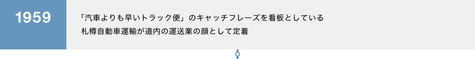 1959 「汽車よりも早いトラック便」のキャッチフレーズを看板としている札樽自動車運輸が道内の運送業の顔として定着